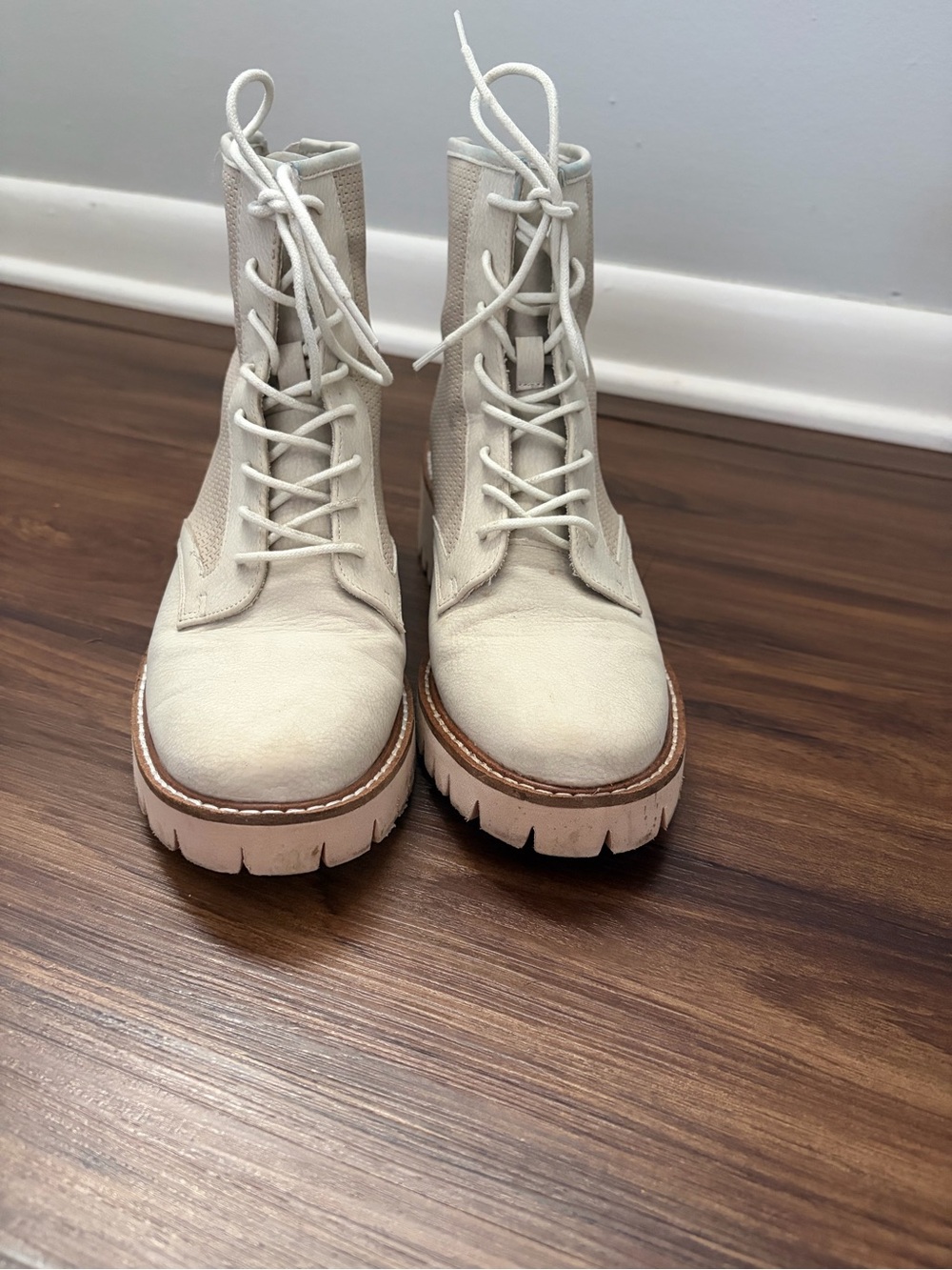 Coconuts by Matisse Cream Lace-Up Chunky Combat Boots